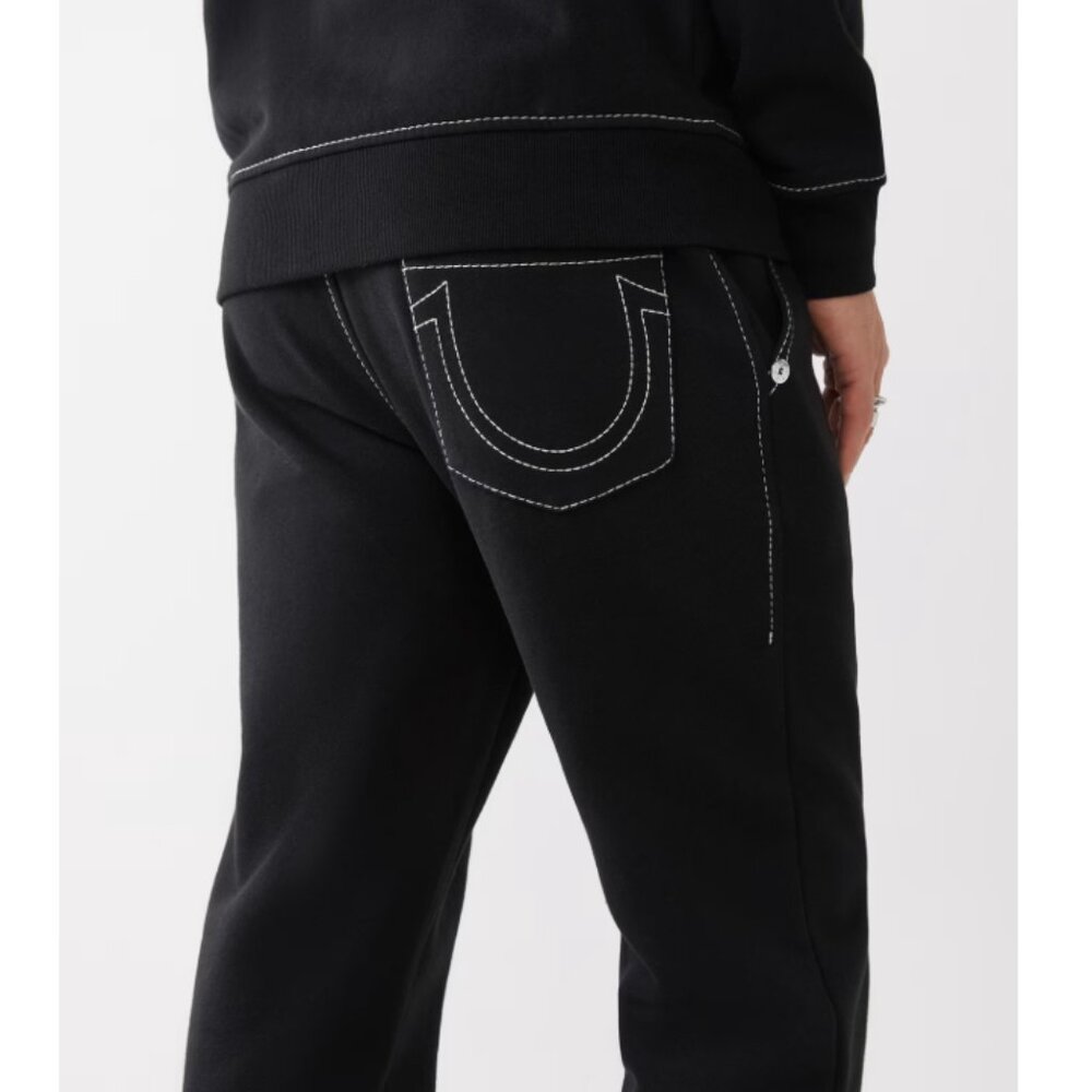 Men's XL True Religion Big T Joggers Black Drawstring Sweatpants Thick Stitch